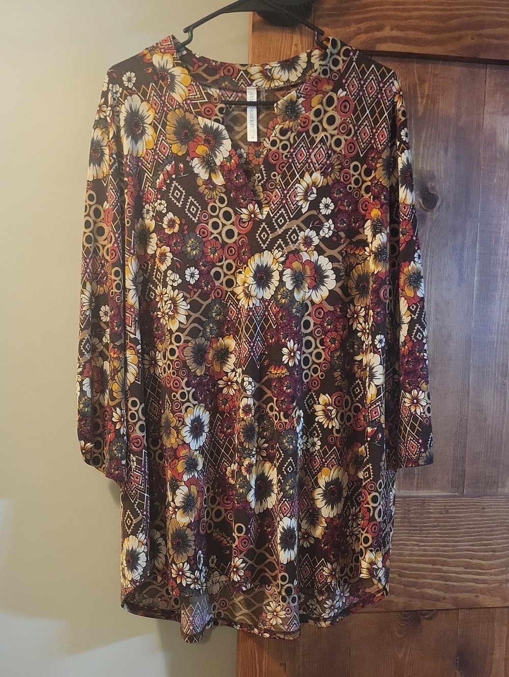 Dear Scarlett Floral Geometric Tunic in Brown, Mustard, Cream
